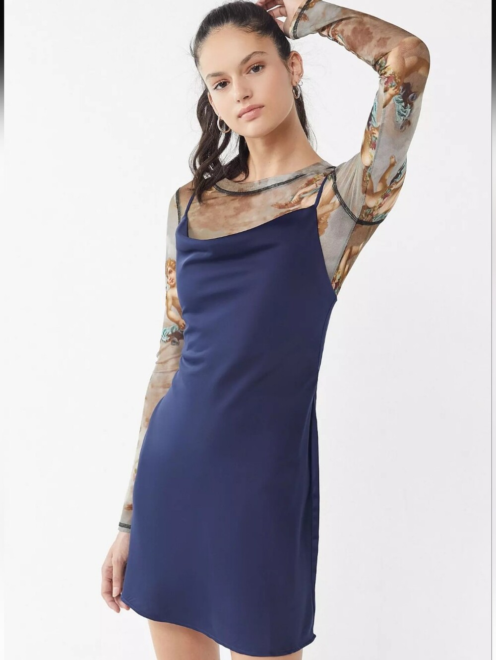 Urban Outfitters Molly Satin Slip Dress Cowl Neck Navy Blue XS